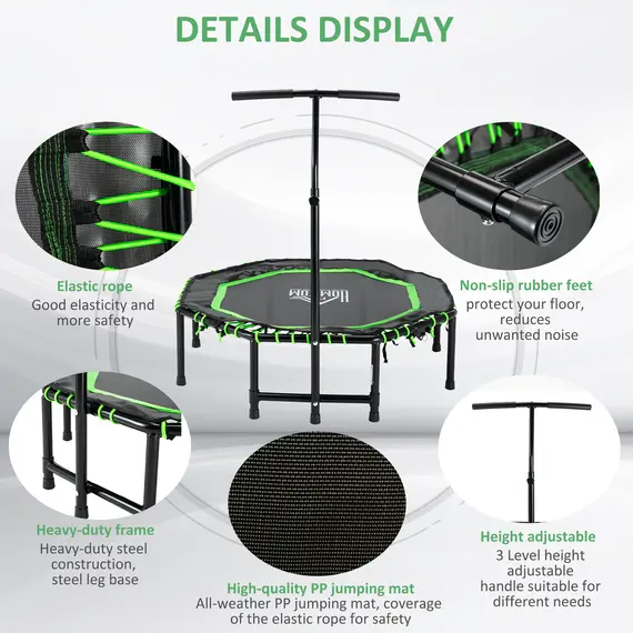 Buy 48" Octagonal Mini Fitness Rebounder Trampoline Indoor Outdoor Foldable Mini Jumper with Adjustable Handle, Green, 5 image