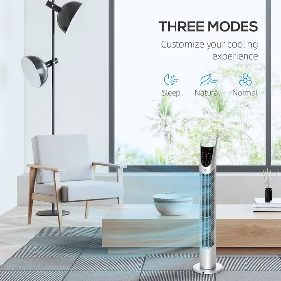 Buy 31" Oscillating Tower Fan with Remote Control, 7.5H Timer, 3 Speed 3 Modes, Electric Floor Standing Cooling Fan for Home Bedroom Office, Silver, 5 image