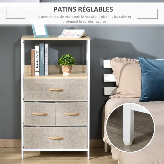 Buy 4 Drawer Storage Chest Unit Home Cabinet w/ Shelves Home Living Room Bedroom Entryway Living Furniture, Light Grey, 7 image