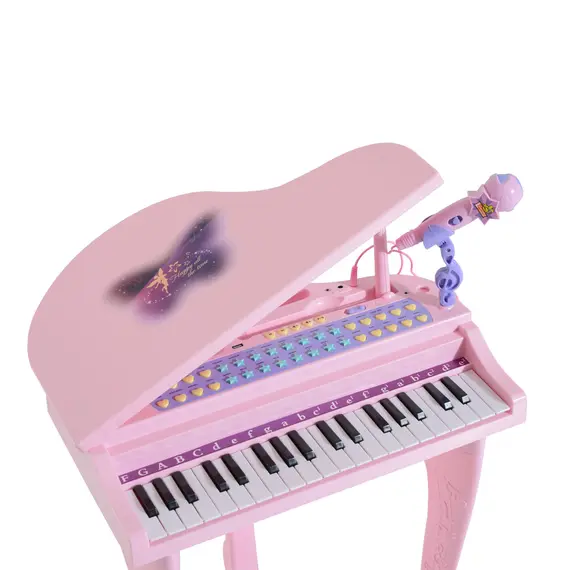 Buy 37 Keys Kids Mini Electronic Keyboard Children Grand Piano with Stool Microphone Light Musical Instrument Educational Game Toy Set (Pink), 8 image