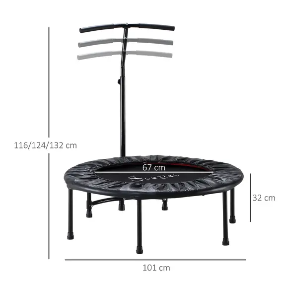 Buy 40'' Fitness Trampoline with Adjustable Handle, Rebounder Trampoline Mini Jumper for Indoor Exercise Workout, Support Up to 100kg, Black, 3 image
