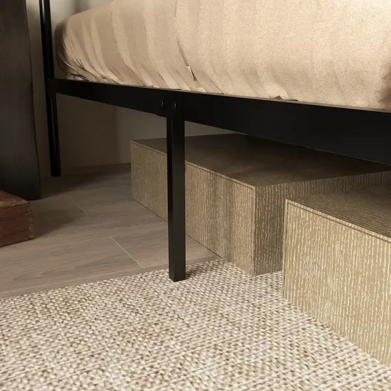 Buy 4.8ft Double Bed Frame with Industrial Wood Headboard, Steel Slat Support and 25.5cm Underbed Storage Space, 145 x 199cm, Rustic Brown, 8 image