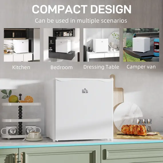 Buy 46 Litre Table Top Mini Fridge, Small Fridge with Ice Box, Reversible Door, Adjustable Temperature and Legs for Bedrooms, Home Office, Cream, 7 image