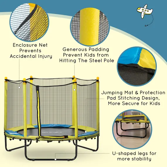 Buy 4.6FT Kids Trampoline, with Safety Net, for Kids 3-10 Years - Yellow, 4 image