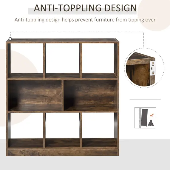 Buy 3-Tier Bookcase, Storage Shelf Unit with Open Compartments, for Living Room, Bedroom, Office, Divider, 97.5 x 30 x 100 cm, Rustic Brown, 7 image