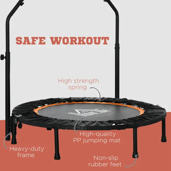 Buy 40" Foldable Mini Fitness Trampoline, with Adjustable Foam Handle, Orange, 6 image