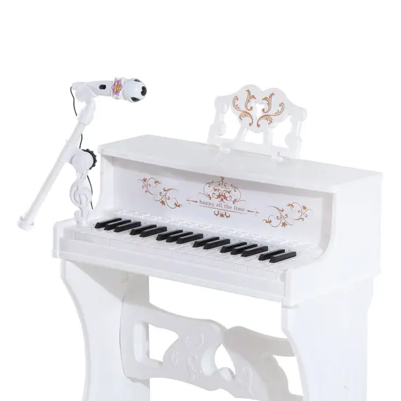 Buy 37 Keys Kids Piano Mini Electronic Keyboard Light Kids Musical Instrument Educational Game Children Grand Piano Toy Set w/Stool & Microphone & Music Stand (White), 8 image