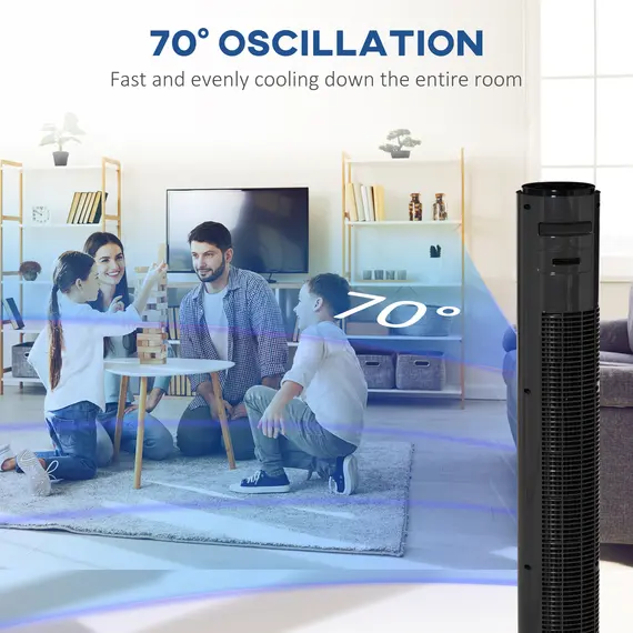 Buy 38'' Freestanding Tower Fan, 3 Speed 3 Mode, 12h Timer, 70 Degree Oscillation, LED Panel, 5M Remote Controller, Dark Grey, 4 image