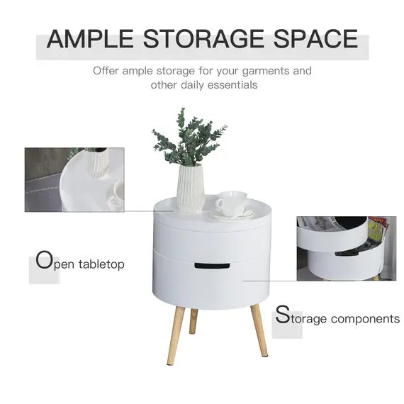 Buy 3-Tier Coffee Table, Round End Table with 2 Hidden Compartments and Detachable Tray, Side Table with Storage for Living Room, White, 5 image