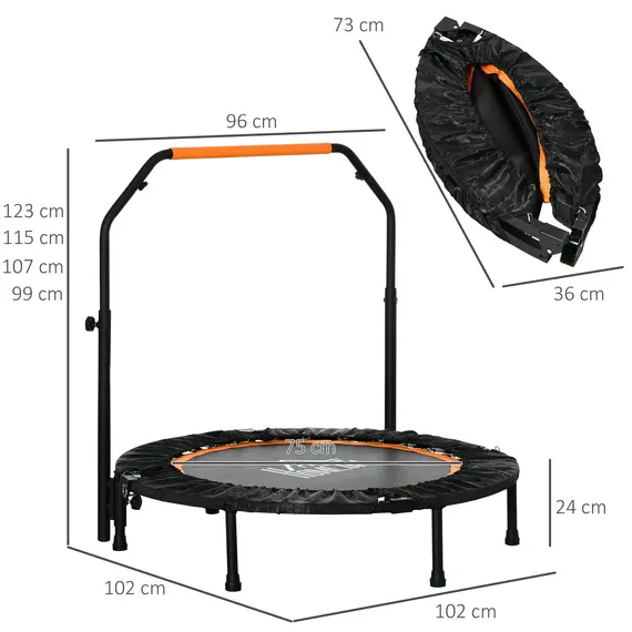 Buy 40" Foldable Mini Fitness Trampoline, with Adjustable Foam Handle, Orange, 3 image
