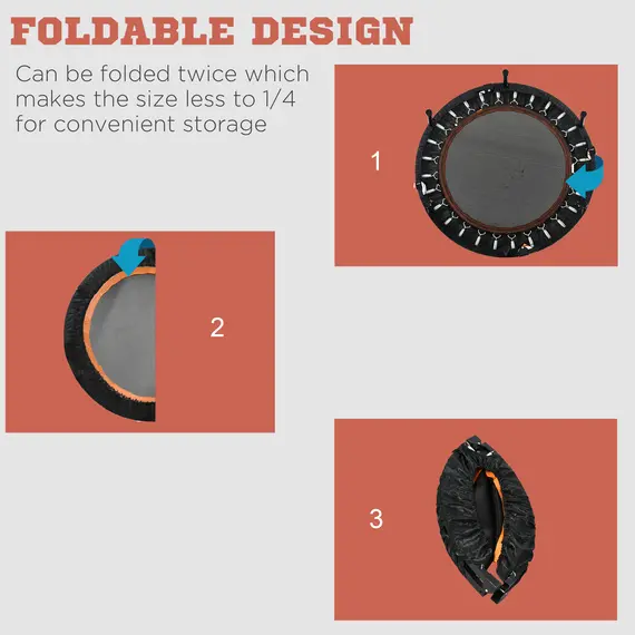 Buy 40" Foldable Mini Fitness Trampoline, with Adjustable Foam Handle, Orange, 5 image