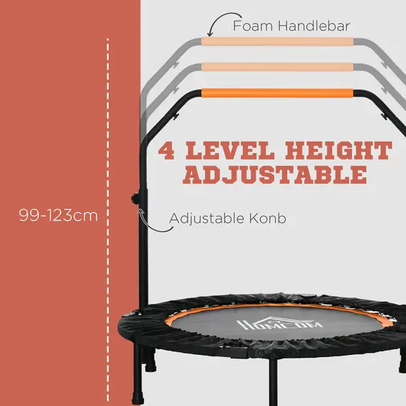 Buy 40" Foldable Mini Fitness Trampoline, with Adjustable Foam Handle, Orange, 4 image