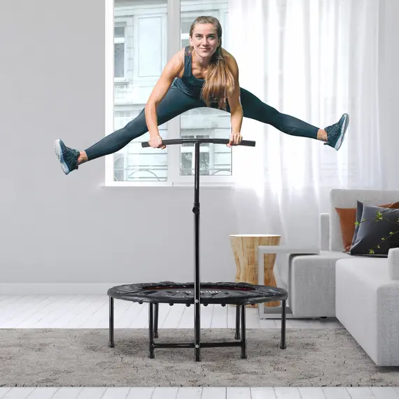 Buy 40'' Fitness Trampoline with Adjustable Handle, Rebounder Trampoline Mini Jumper for Indoor Exercise Workout, Support Up to 100kg, Black, 2 image