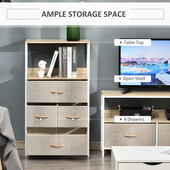 Buy 4 Drawer Storage Chest Unit Home Cabinet w/ Shelves Home Living Room Bedroom Entryway Living Furniture, Light Grey, 4 image