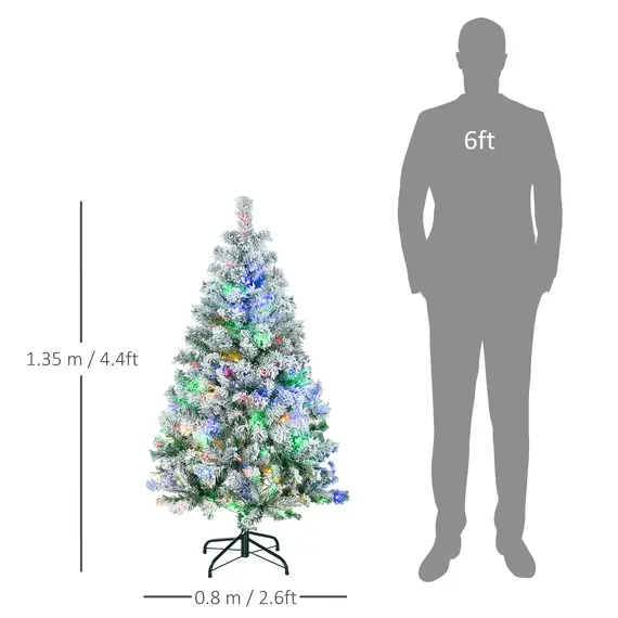 Buy 4.5' Artificial Snow Christmas Trees with Frosted Branches, Warm White or Colourful LED Lights, Steel Base, 3 image