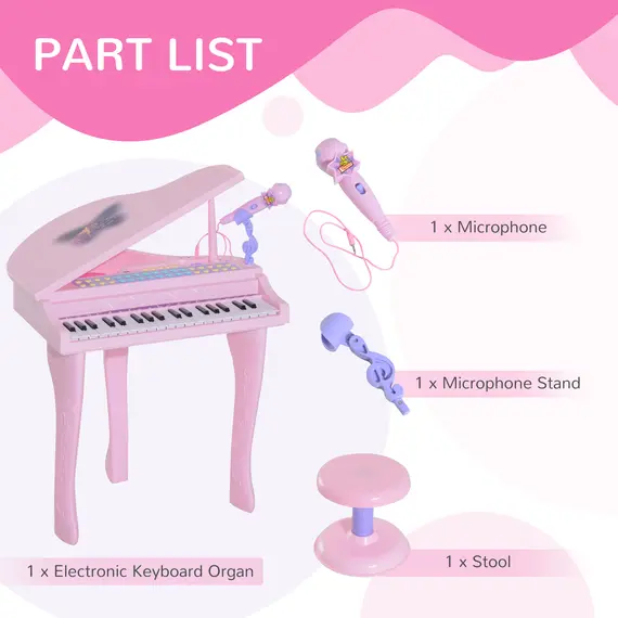 Buy 37 Keys Kids Mini Electronic Keyboard Children Grand Piano with Stool Microphone Light Musical Instrument Educational Game Toy Set (Pink), 7 image