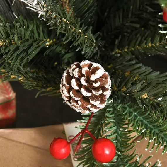 Buy 4FT Artificial Snow Dipped Christmas Tree Xmas Pencil Tree Holiday Home Party Decoration with Foldable Feet Red Berries White Pinecones, Green, 8 image