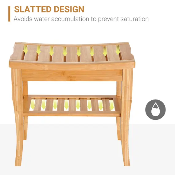 Buy 45cm 2-Tier Slatted Shower Bench Storage Seat w/ 4 Legs Comfortable Safe Bathroom Stool Spa Bath Organiser, 6 image