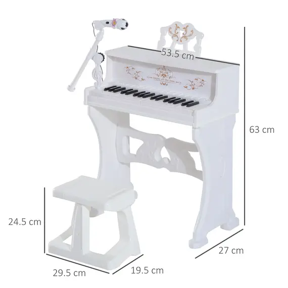 Buy 37 Keys Kids Piano Mini Electronic Keyboard Light Kids Musical Instrument Educational Game Children Grand Piano Toy Set w/Stool & Microphone & Music Stand (White), 3 image