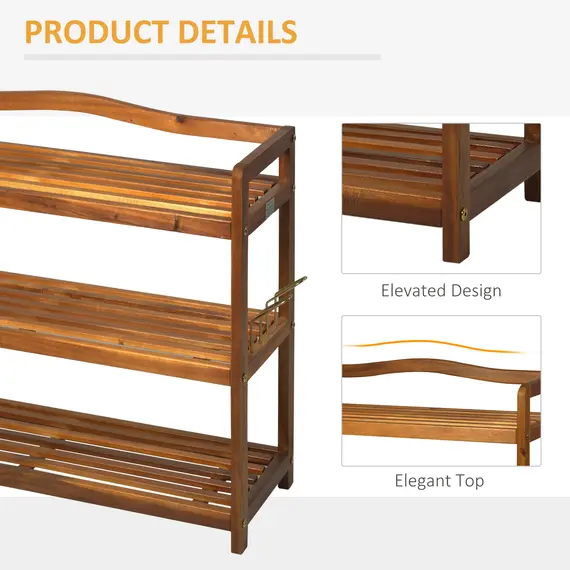 Buy 3-Tier Shoe Rack, Acacia Wooden Shoe Storage Organiser with 2 Hangers, Holds up to 12 Pairs, for Entryway, Living Room, 74 x 26 x 62 cm, Teak, 5 image