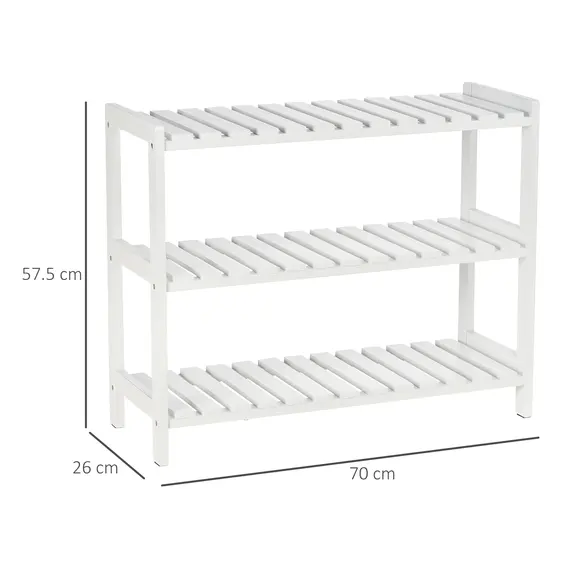 Buy 3-Tier Shoe Rack Wood Frame Slatted Shelves Spacious Open Hygienic Storage Home Hallway Furniture Family Guests 70L x 26W x 57.5H cm - White, 3 image