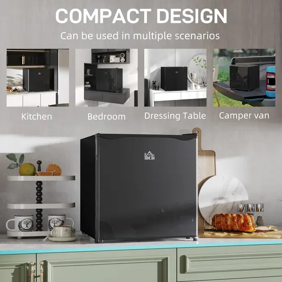 Buy 46 Litre Table Top Mini Fridge, Small Fridge with Ice Box, Reversible Door, Adjustable Temperature and Legs for Bedrooms, Home Office, Black, 7 image