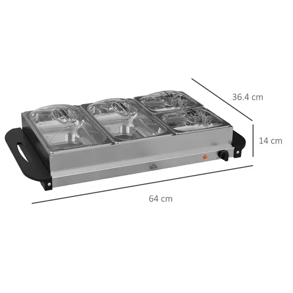 Buy 4 Tray Electric Food Warmer Buffet Server with Warming Plate, Cool Touch Handles, Adjustable Temperature, 300W, 2 x 2.4L and 2 x 1L Pans, 3 image
