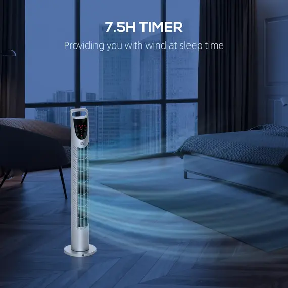 Buy 31" Oscillating Tower Fan with Remote Control, 7.5H Timer, 3 Speed 3 Modes, Electric Floor Standing Cooling Fan for Home Bedroom Office, Silver, 7 image