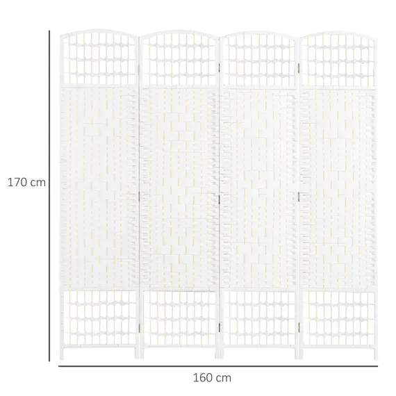 Buy 4 Panel Folding Room Divider, Privacy Screen, Freestanding Paravent Partition Separator for Living Room, Bedroom and Office, 160 x 170cm, White, 3 image