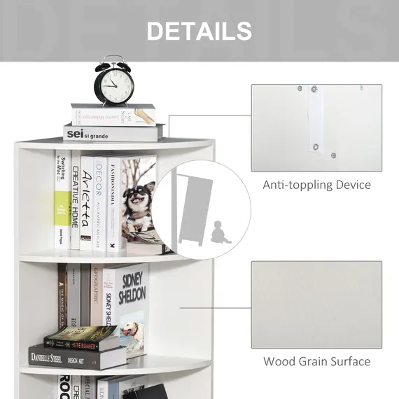 Buy 4-Tier Corner Open Shelf Bookcase Fan Bookshelf Plants Stand Wood Freestanding Unit, 40x40x120cm, White, 6 image