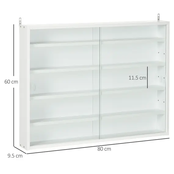 Buy 5-Tier Wall Display Shelf Unit Cabinet w/ 4 Adjustable Shelves Glass Doors Home Office Ornaments 60x80cm White, 3 image
