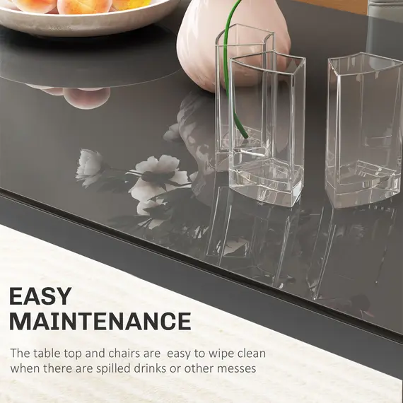 Buy 5-Piece Kitchen Dining Table Set with 4 Faux Leather Metal Frame Chairs Glass Tabletop Desk for Dining Room, Kitchen, Dinette, Grey, 5 image