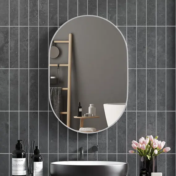 Buy 60cm Aluminium Frame Round Bathroom Mirror - Silver Tone, 8 image