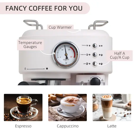Buy 5Pc Coffee Machine, Espresso & Cappuccino & Latte Maker with Milk Frothing Steamer, 1.5L Removable Water Tank, 2 Cups, 1250W, 6 image