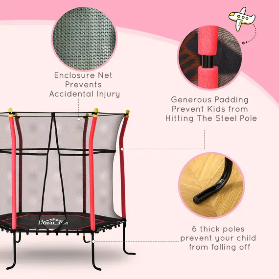 Buy 5.4 FT/ 64 Inch Kids Trampoline With Enclosure Net Mini Indoor Outdoor Trampolines for Child Toddler Age 3-10 Years Red, 5 image