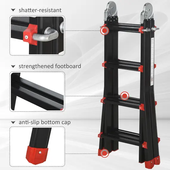 Buy 4M Aluminium Duo Ladder Telescopic Herringbone Changeable Multi-Purpose w/ Non-Slip Steps Climbing DIY Platform Portable Workshop House Garden, 7 image