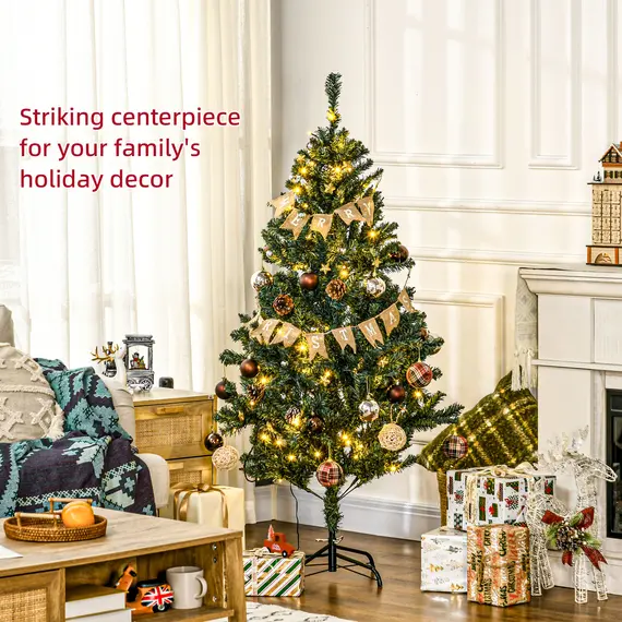 Buy 5' Artificial Prelit Christmas Trees Holiday DÃ©cor with Warm White LED Lights, Decoration, Banner, Tag, Ball, 4 image