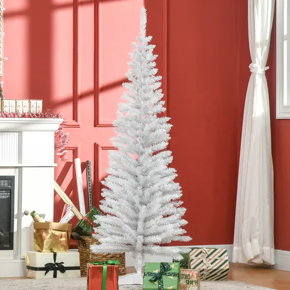 Buy 5ft Unlit Artificial Christmas Tree, Pencil Slim Xmas Tree with Solid Stand and Realistic Branches, White, 8 image