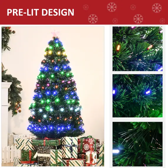 Buy 5FT Pre-Lit Artificial Christmas Tree w/ Lights Star Topper Metal Base Home Seasonal Decoration, 5 image