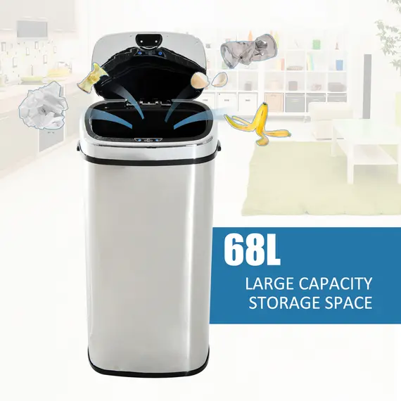 Buy 68L Sensor Dustbin Stainless Steel Automatic Kitchen Waste Bin Silver, 4 image