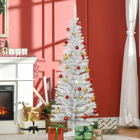 Buy 5ft Unlit Artificial Christmas Tree, Pencil Slim Xmas Tree with Solid Stand and Realistic Branches, White, 2 image