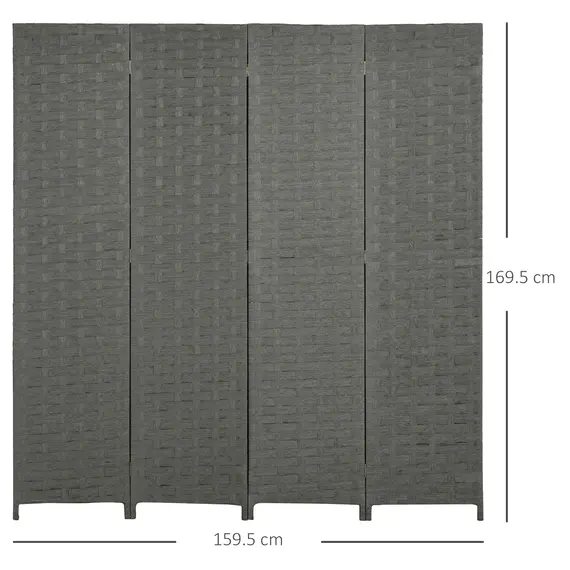 Buy 4-Panel Room Dividers, Wave Fibre Freestanding Folding Privacy Screen Panels, Partition Wall Divider for Indoor Bedroom Office, 170 cm, Grey, 3 image