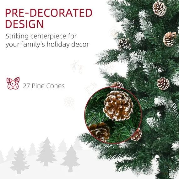 Buy 5 Ft Snow Artificial Christmas Tree with Realistic Branches, Pine Cone, for Indoor Decoration, Green White, 6 image