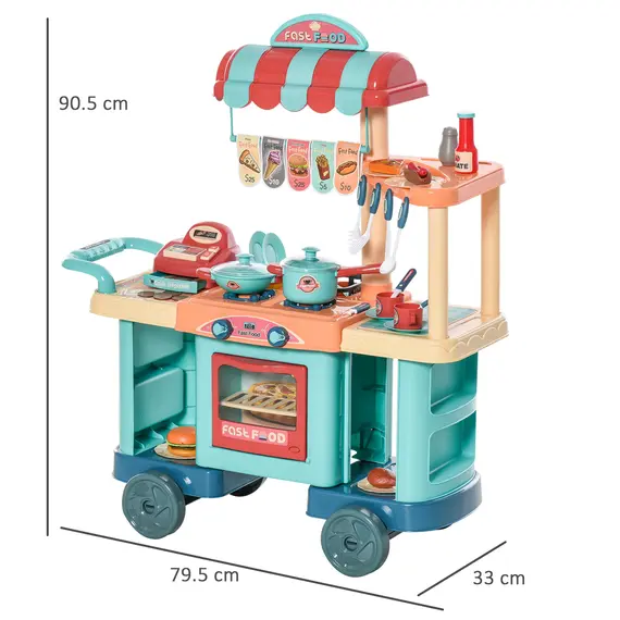 Buy 50 Pcs Kids Kitchen Play set Fast Food Trolley Cart Pretend Playset Toys with Play Food Cashier Register Accessories Gift for Boys Girls Age 3-6, 3 image