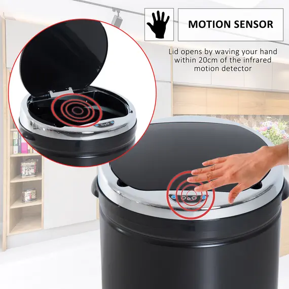 Buy 50L Sensor Bin for Kitchen Waste Automatic Dustbin Motion Detection Dustbin  Stainless Steel Rubbish Can with Bucket, Black, 6 image