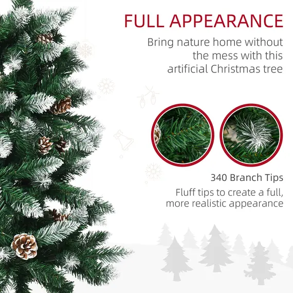Buy 5 Ft Snow Artificial Christmas Tree with Realistic Branches, Pine Cone, for Indoor Decoration, Green White, 5 image