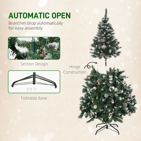 Buy 5FT Artificial Christmas Tree with Pine Cones, Holiday Home Xmas Decoration Automatic Open, Green, 7 image