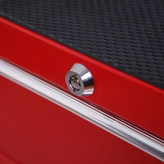 Buy 5 Drawer Tool Chest on Wheels, Lockable Steel Tool Trolley with Side Handle for Workshop, Garage, Red, 9 image