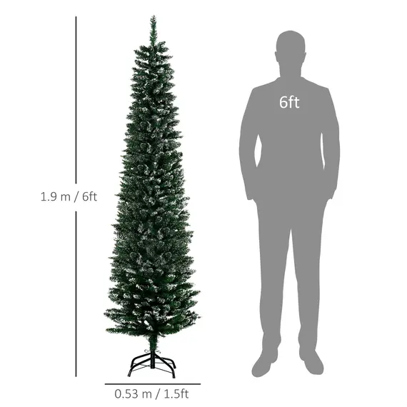 Buy 6FT Artificial Snow Dipped Christmas Tree Xmas Pencil Tree Holiday Home Indoor Decoration with Foldable Black Stand, Green, 3 image