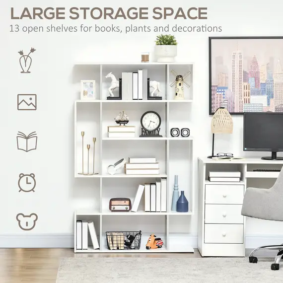 Buy 5-Tier Bookshelf, Modern Bookcase with 13 Open Shelves, Freestanding Decorative Storage Shelving for Home Office and Study, White, 5 image
